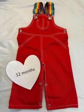 Little Rascals LIKE NEW HBC Vintage Overalls-rainbow Elastic straps. 12 mo